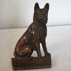 Vintage Antique German Shepard Dog Bronze Cast Iron Bookend door stop 4.5” Tall